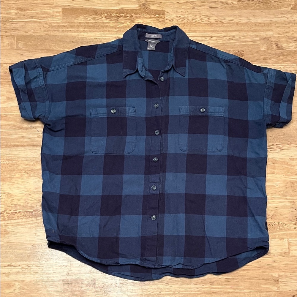 Eddie Bauer Blue Plaid Women's Button Down Shirt